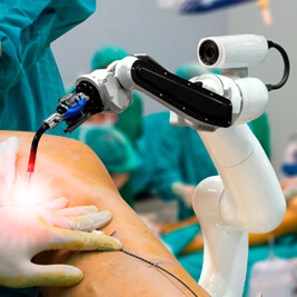 Medical robot performing surgery with encoder in robotics technology, featuring a compact design for integration as a robot with secondary encoder.
