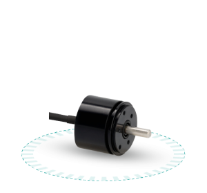 Miniature encoder DL-25: direct shaft mounting, 25 mm OD, 30 g weight, contactless architecture. Absolute Rotary Encoder DL25