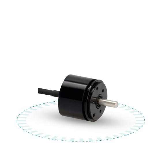 Miniature encoder DL-25: direct shaft mounting, 25 mm OD, 30 g weight, contactless architecture. Absolute Rotary Encoder DL25
