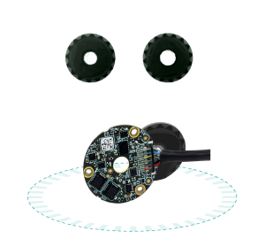 Shaftless absolute rotary encoder with contactless capacitive sensing and high repeatability.